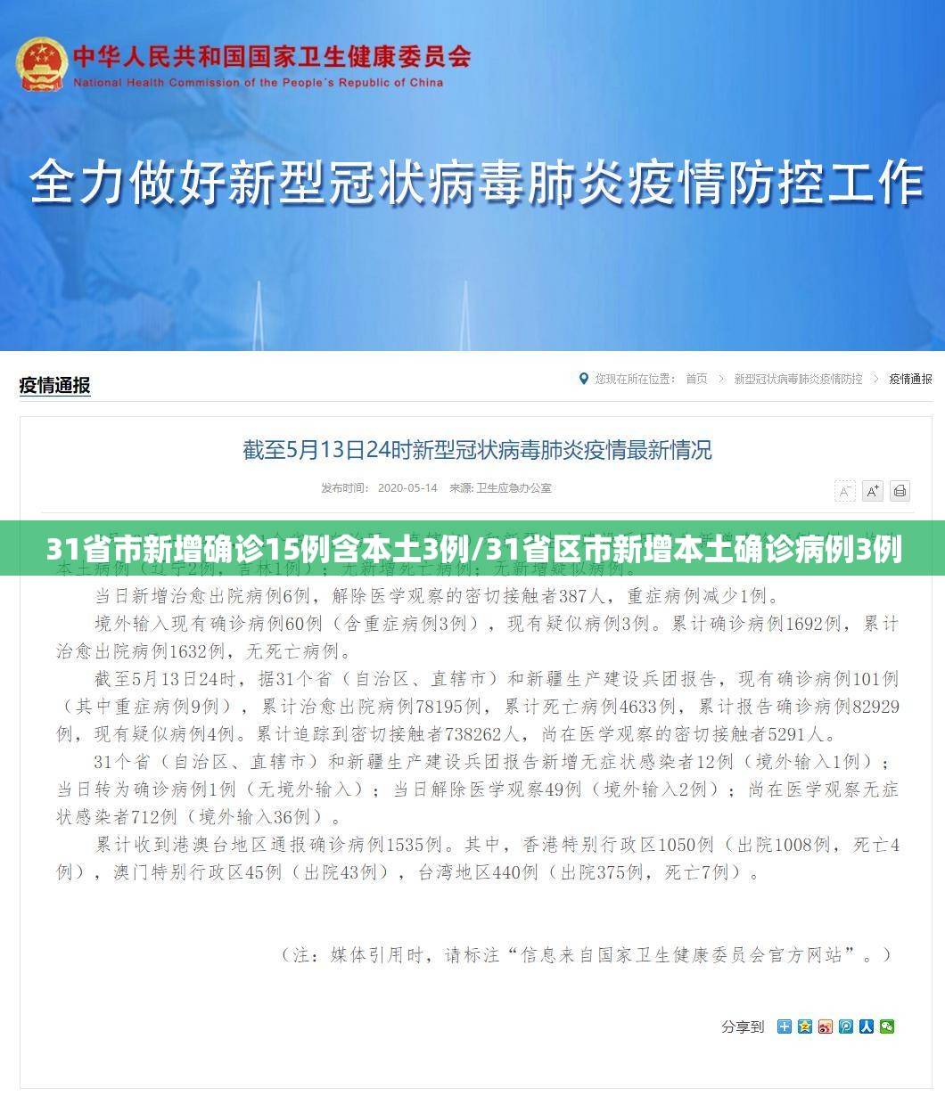 31省市新增确诊15例含本土3例/31省区市新增本土确诊病例3例 31省市新增确诊15例含本土3例/31省区市新增本土确诊病例3例