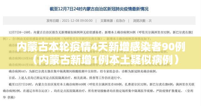 内蒙古本轮疫情4天新增感染者90例（内蒙古新增1例本土疑似病例）