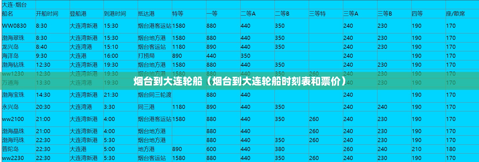 烟台到大连轮船（烟台到大连轮船时刻表和票价）