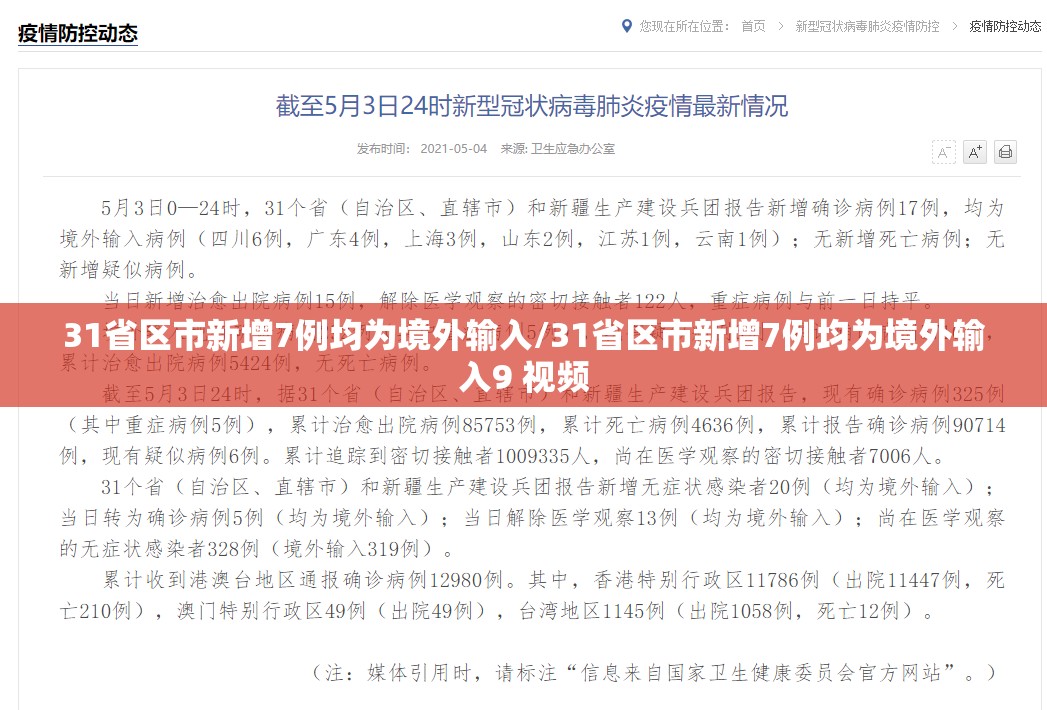 31省区市新增7例均为境外输入/31省区市新增7例均为境外输入9 视频 31省区市新增7例均为境外输入/31省区市新增7例均为境外输入9 视频
