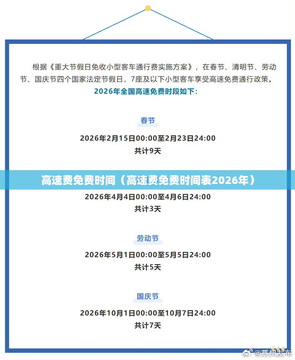 高速费免费时间（高速费免费时间表2026年）