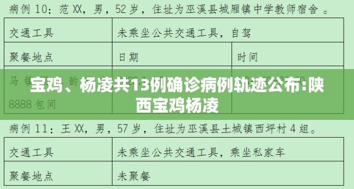 宝鸡、杨凌共13例确诊病例轨迹公布:陕西宝鸡杨凌