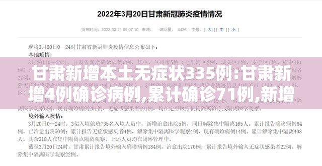 甘肃新增本土无症状335例:甘肃新增4例确诊病例,累计确诊71例,新增疑似病例5例 甘肃新增本土无症状335例:甘肃新增4例确诊病例,累计确诊71例,新增疑似病例5例