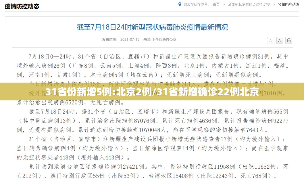31省份新增5例:北京2例/31省新增确诊22例北京