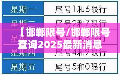 【邯郸限号/邯郸限号查询2025最新消息今天】 【邯郸限号/邯郸限号查询2025最新消息今天】