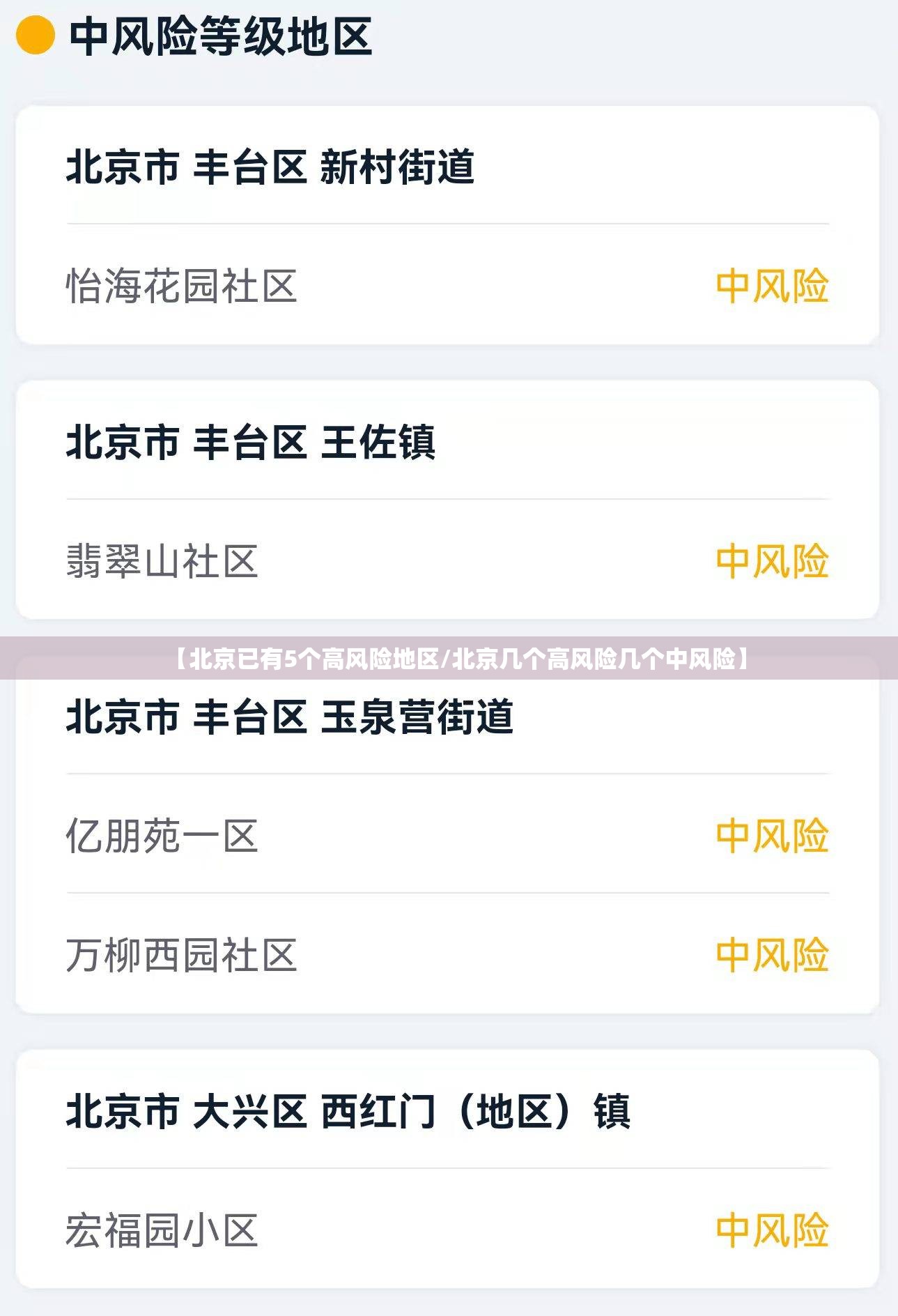 【北京已有5个高风险地区/北京几个高风险几个中风险】
