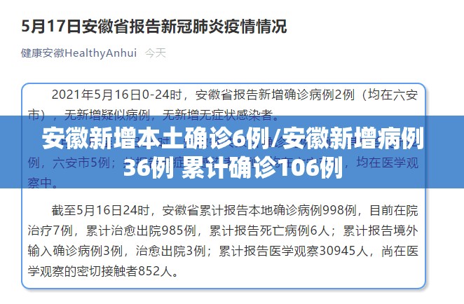 安徽新增本土确诊6例/安徽新增病例36例 累计确诊106例 安徽新增本土确诊6例/安徽新增病例36例 累计确诊106例