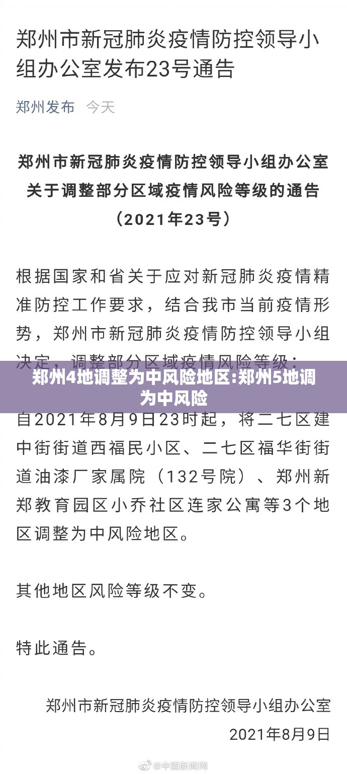 郑州4地调整为中风险地区:郑州5地调为中风险 郑州4地调整为中风险地区:郑州5地调为中风险