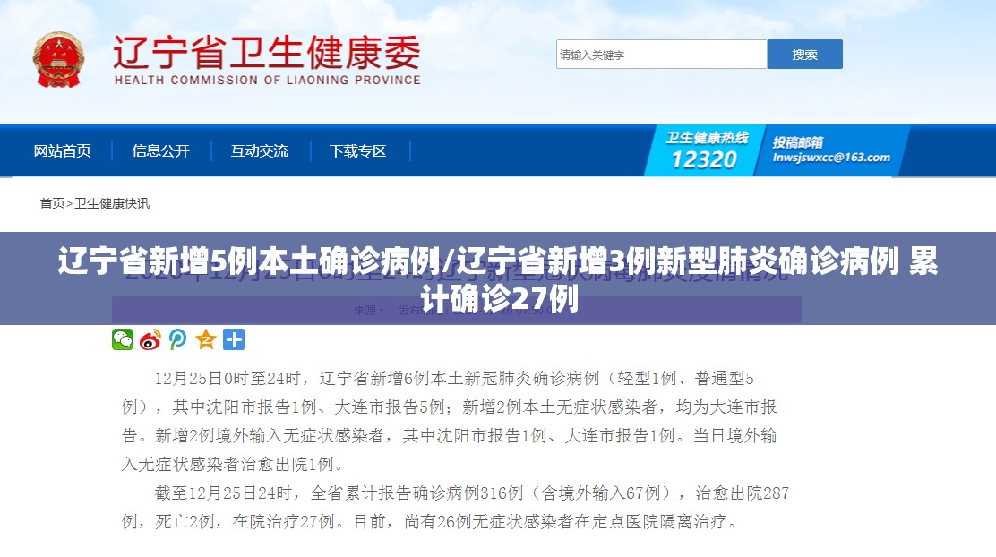 辽宁省新增5例本土确诊病例/辽宁省新增3例新型肺炎确诊病例 累计确诊27例