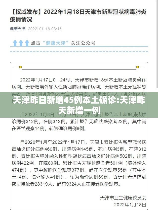 天津昨日新增45例本土确诊:天津昨天新增一例