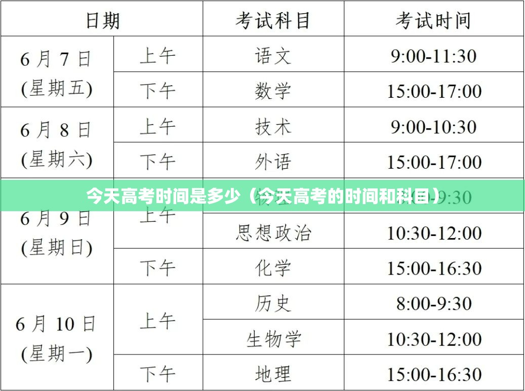 今天高考时间是多少（今天高考的时间和科目）