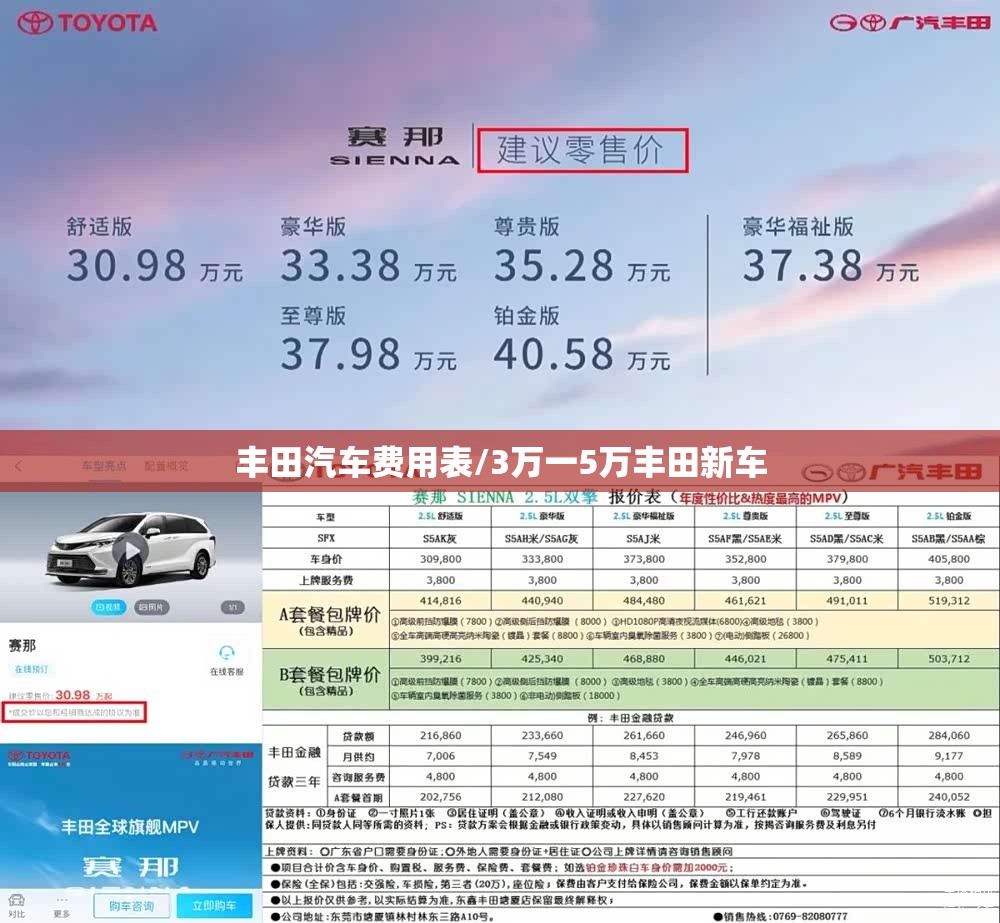 丰田汽车费用表/3万一5万丰田新车 丰田汽车费用表/3万一5万丰田新车