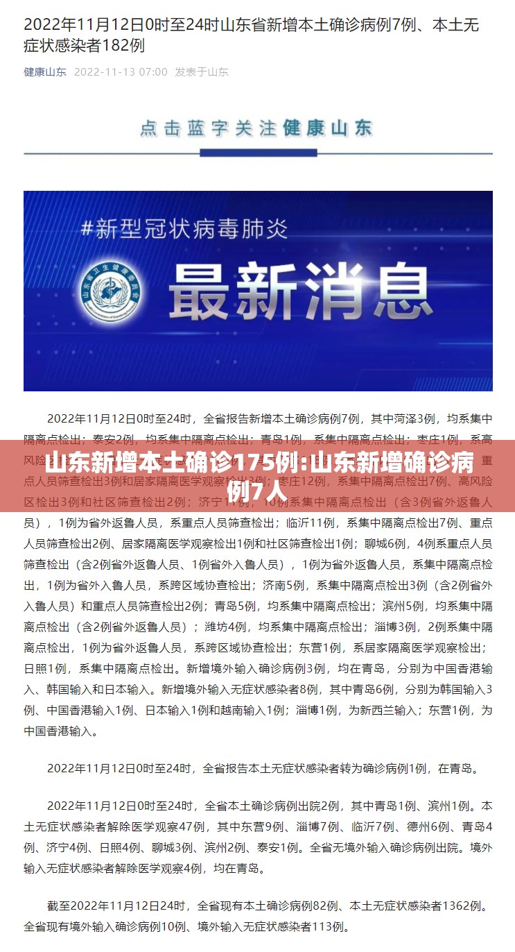 山东新增本土确诊175例:山东新增确诊病例7人 山东新增本土确诊175例:山东新增确诊病例7人