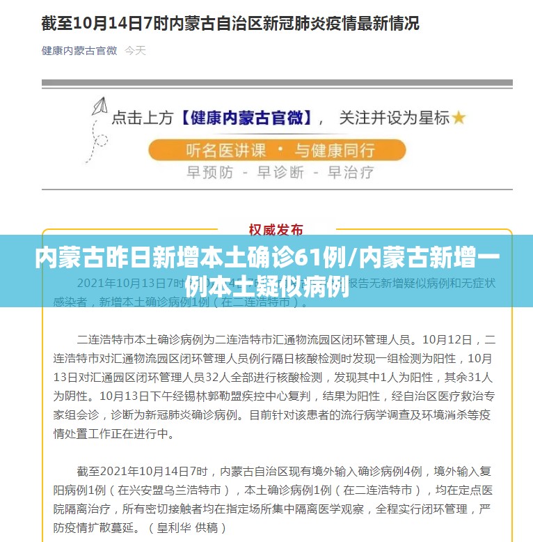 内蒙古昨日新增本土确诊61例/内蒙古新增一例本土疑似病例 内蒙古昨日新增本土确诊61例/内蒙古新增一例本土疑似病例