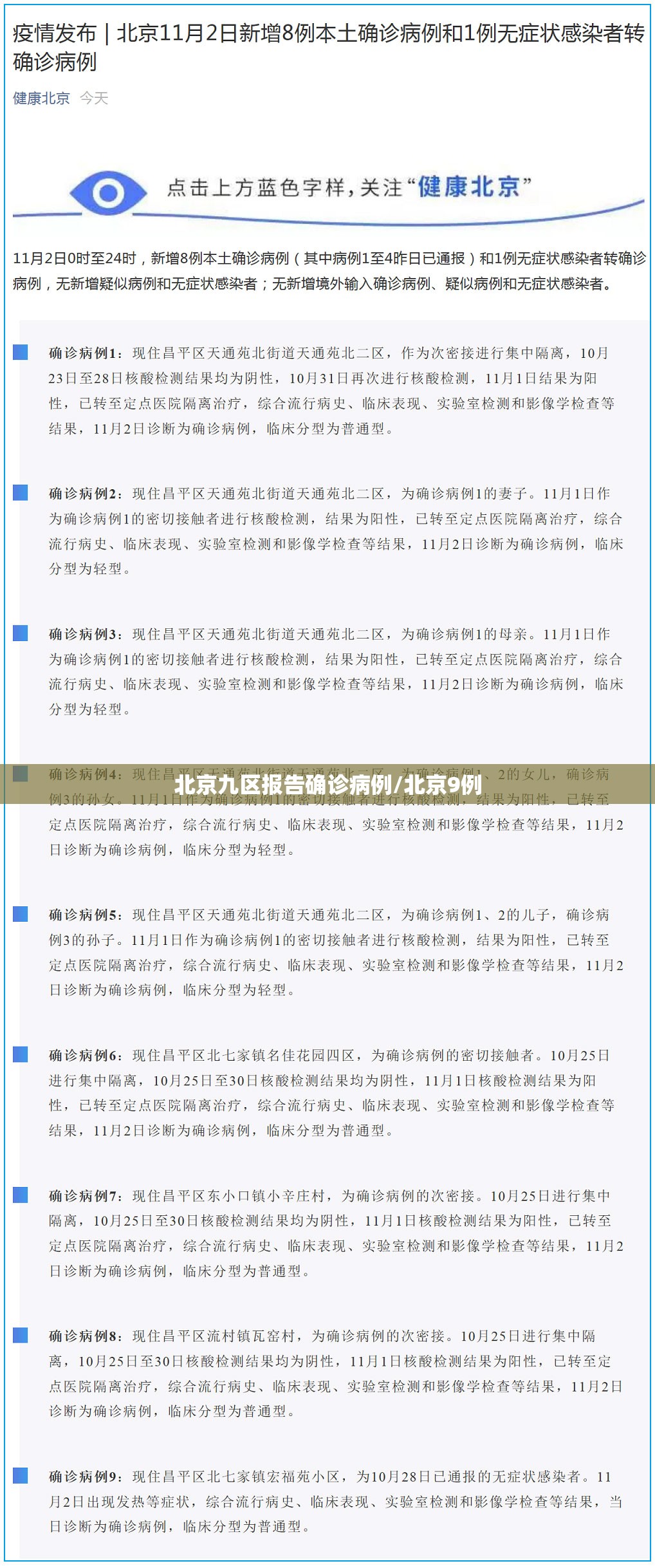 北京九区报告确诊病例/北京9例 北京九区报告确诊病例/北京9例
