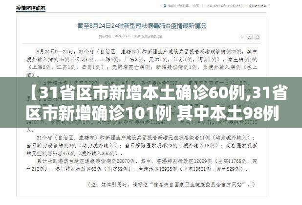 【31省区市新增本土确诊60例,31省区市新增确诊101例 其中本土98例】