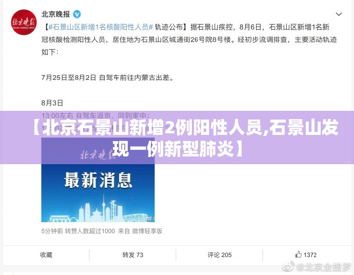 【北京石景山新增2例阳性人员,石景山发现一例新型肺炎】 【北京石景山新增2例阳性人员,石景山发现一例新型肺炎】