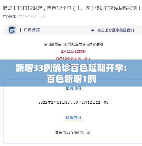 新增33例确诊百色延期开学:百色新增1例 新增33例确诊百色延期开学:百色新增1例