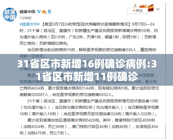 31省区市新增16例确诊病例:31省区市新增11例确诊