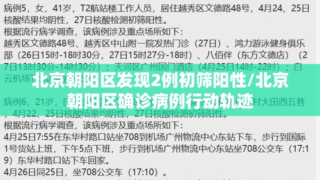 北京朝阳区发现2例初筛阳性/北京朝阳区确诊病例行动轨迹 北京朝阳区发现2例初筛阳性/北京朝阳区确诊病例行动轨迹
