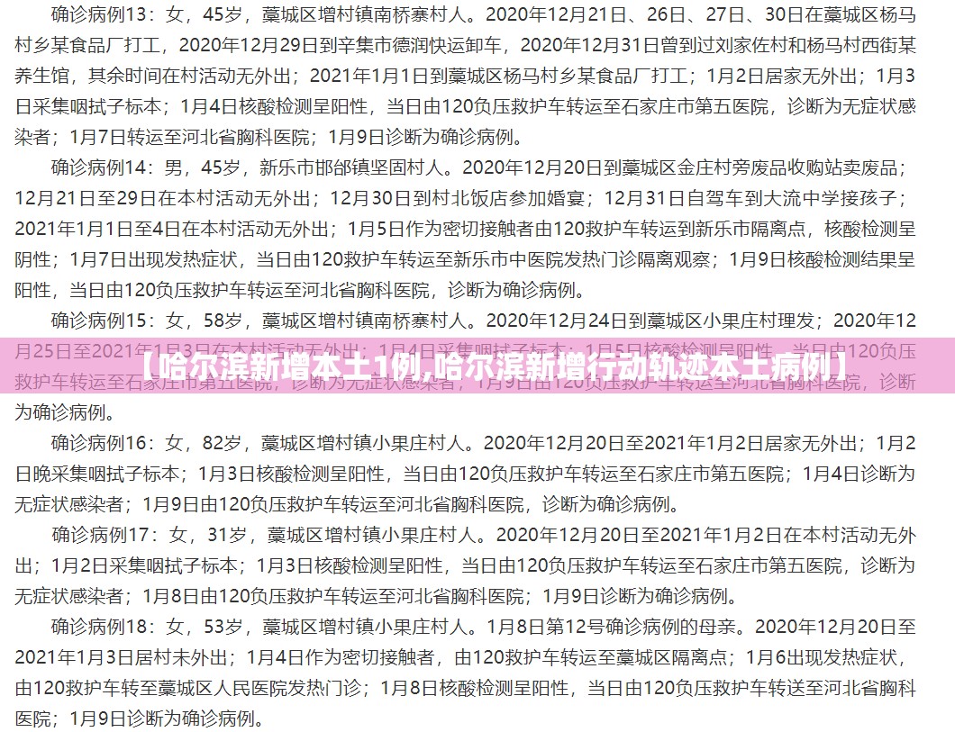 【哈尔滨新增本土1例,哈尔滨新增行动轨迹本土病例】 【哈尔滨新增本土1例,哈尔滨新增行动轨迹本土病例】