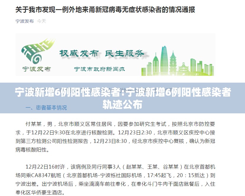 宁波新增6例阳性感染者:宁波新增6例阳性感染者轨迹公布