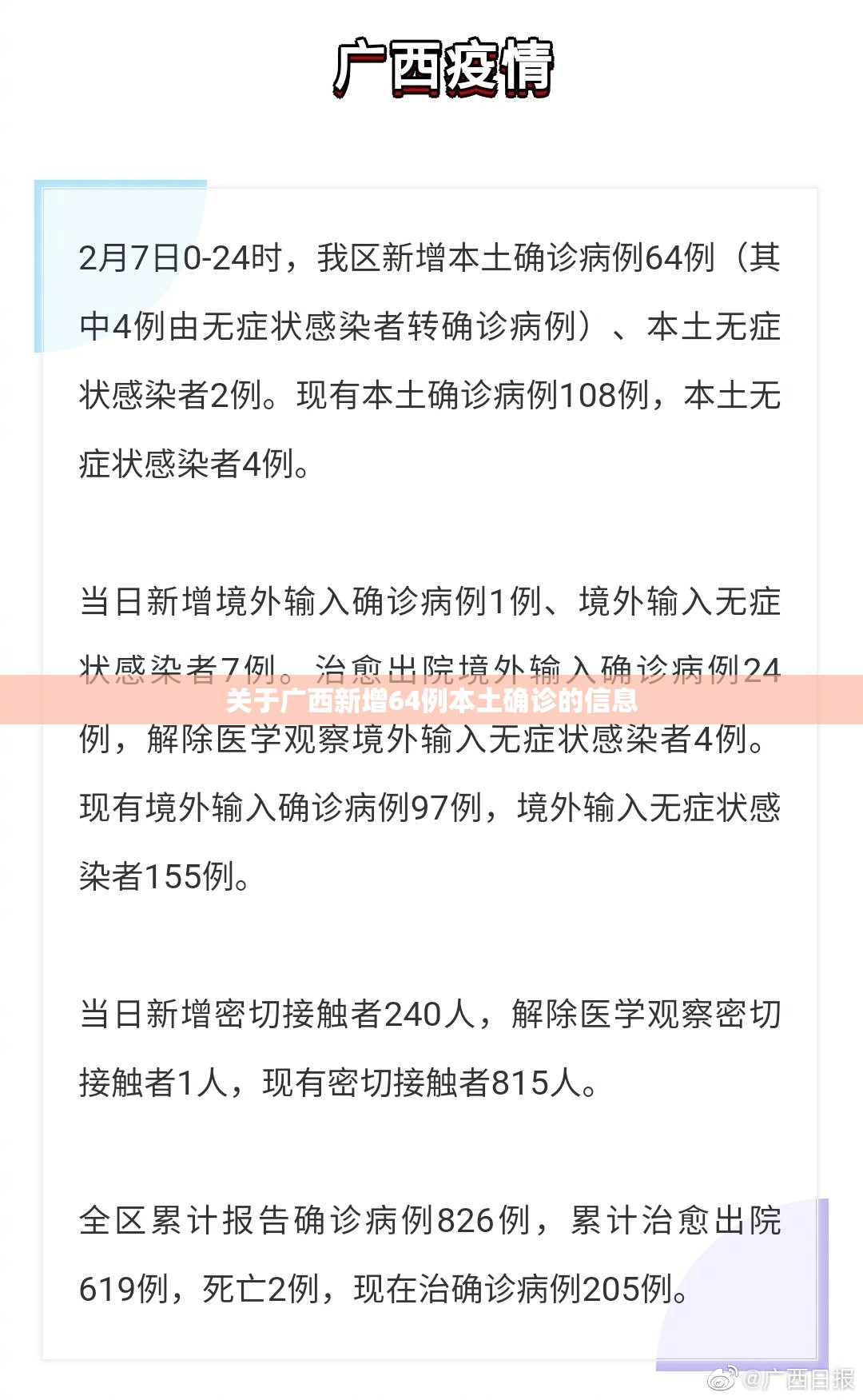 关于广西新增64例本土确诊的信息