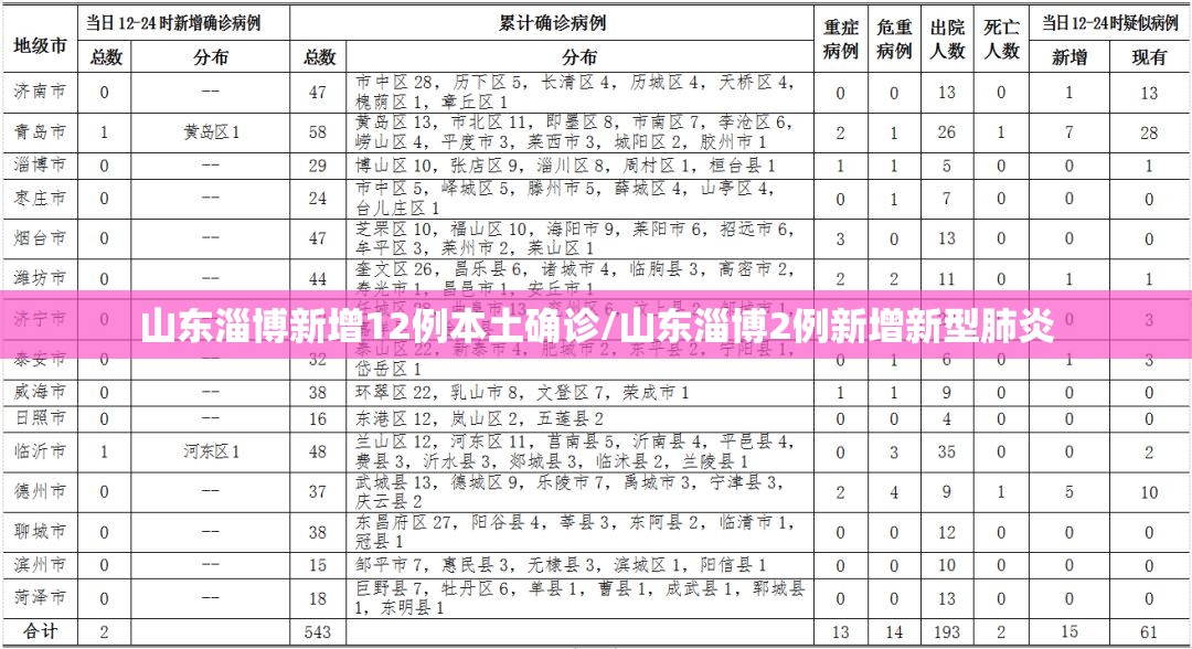 山东淄博新增12例本土确诊/山东淄博2例新增新型肺炎