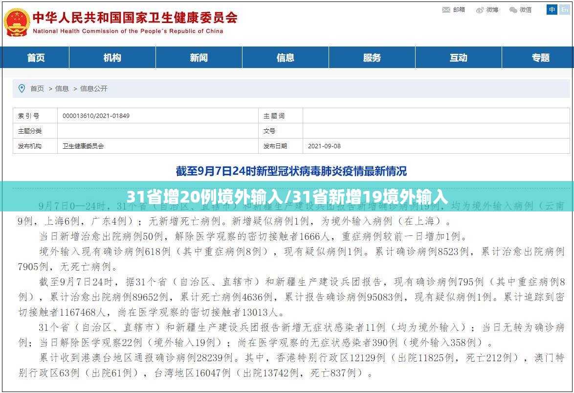 31省增20例境外输入/31省新增19境外输入