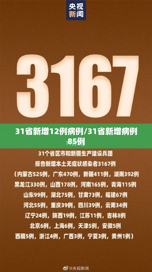 31省新增12例病例/31省新增病例85例