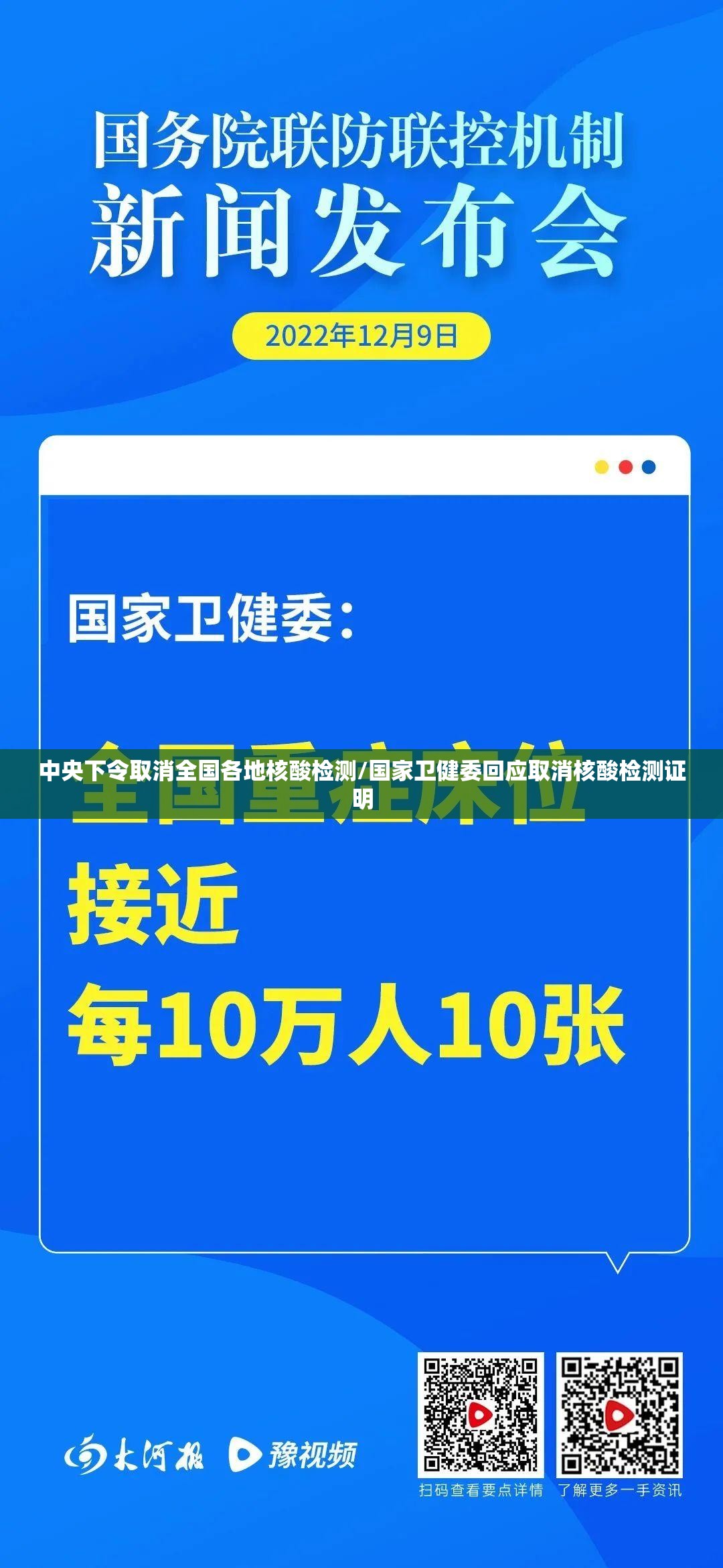 中央下令取消全国各地核酸检测/国家卫健委回应取消核酸检测证明