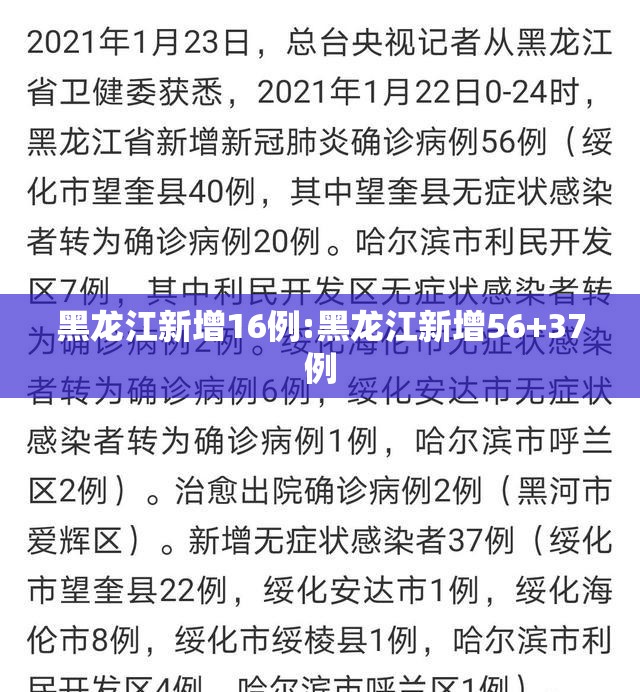 黑龙江新增16例:黑龙江新增56+37例