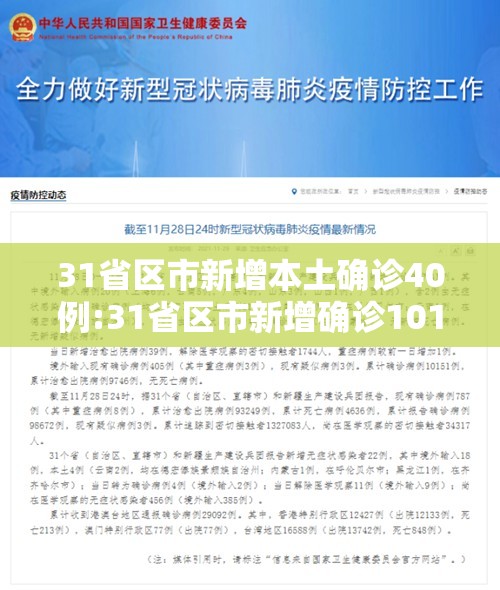 31省区市新增本土确诊40例:31省区市新增确诊101例 其中本土98例