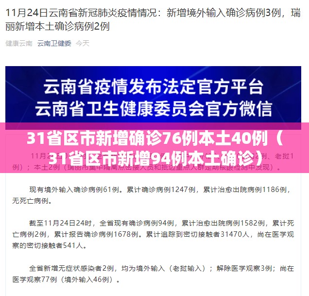 31省区市新增确诊76例本土40例（31省区市新增94例本土确诊）