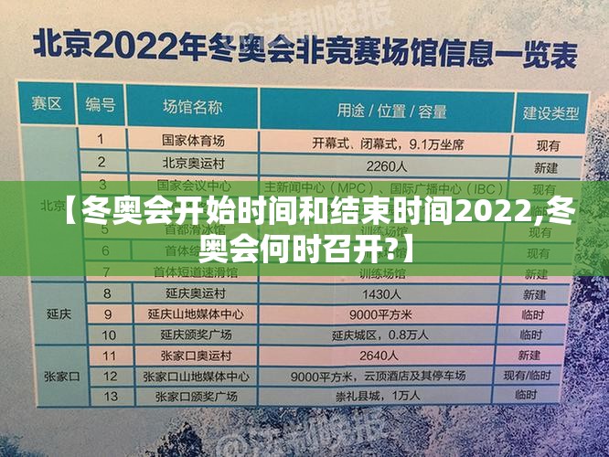 【冬奥会开始时间和结束时间2022,冬奥会何时召开?】