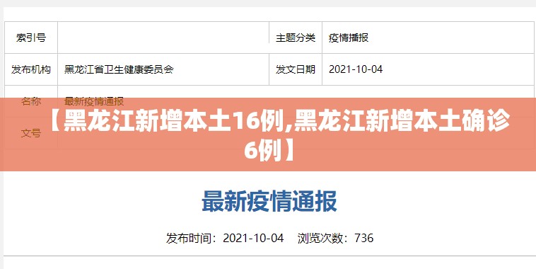 【黑龙江新增本土16例,黑龙江新增本土确诊6例】 【黑龙江新增本土16例,黑龙江新增本土确诊6例】
