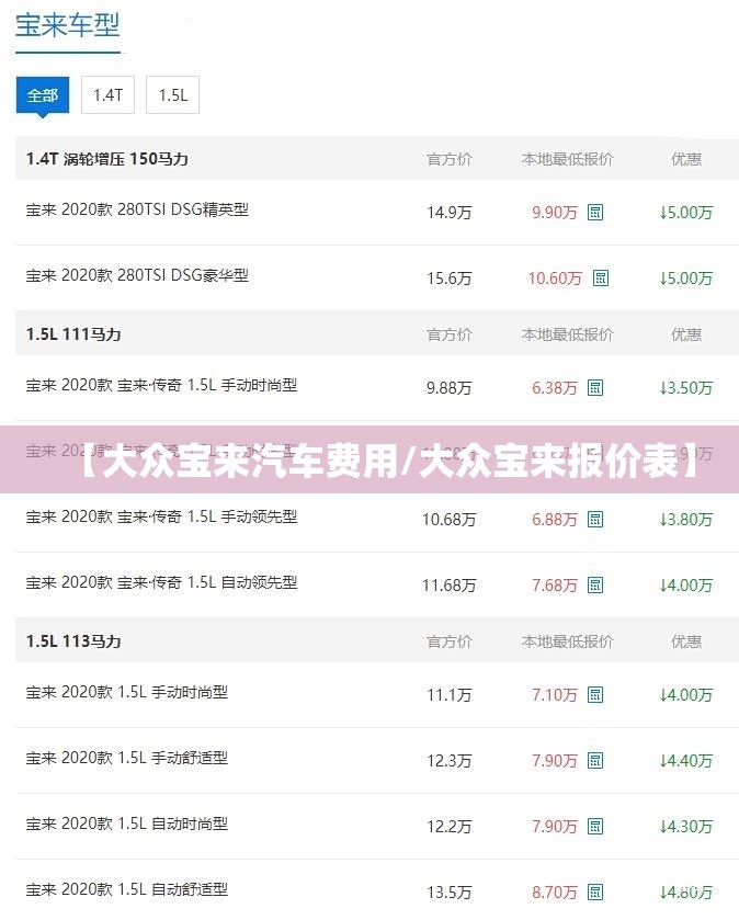 【大众宝来汽车费用/大众宝来报价表】 【大众宝来汽车费用/大众宝来报价表】