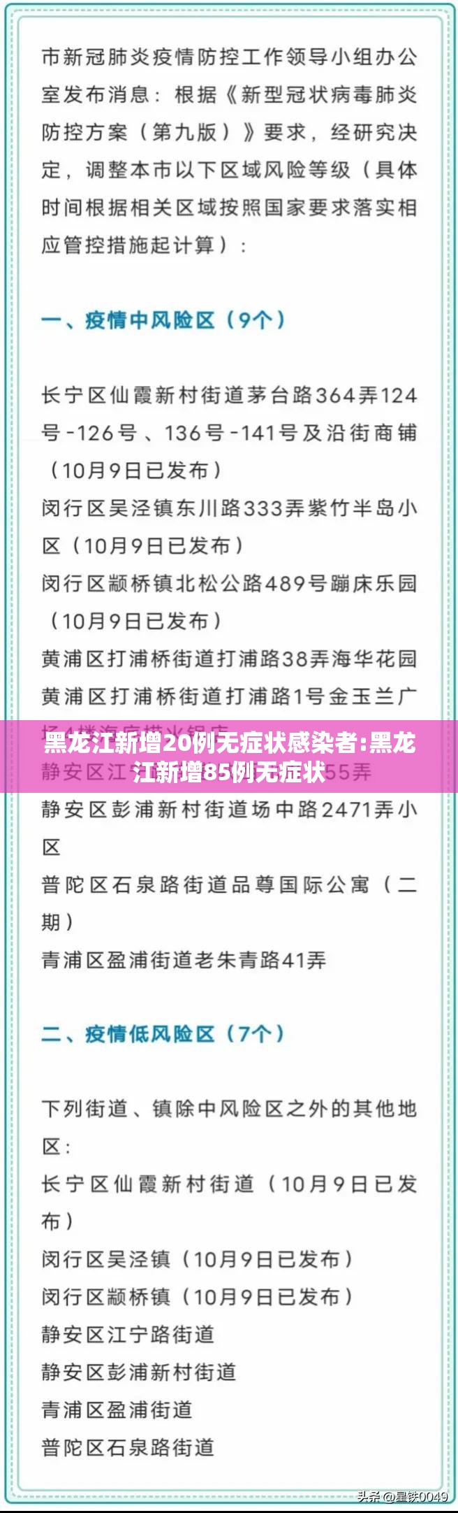 黑龙江新增20例无症状感染者:黑龙江新增85例无症状 黑龙江新增20例无症状感染者:黑龙江新增85例无症状