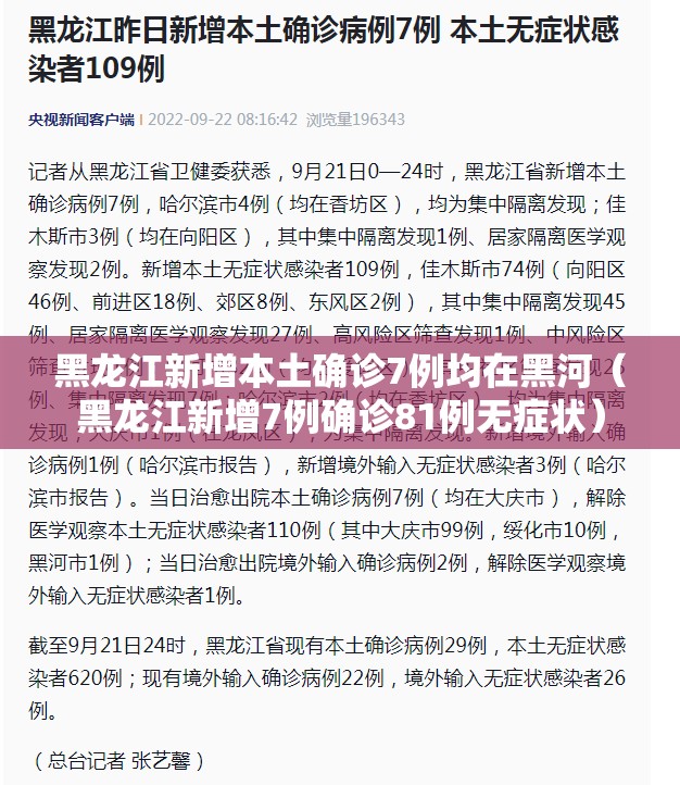 黑龙江新增本土确诊7例均在黑河(黑龙江新增7例确诊81例无症状) 黑龙江新增本土确诊7例均在黑河(黑龙江新增7例确诊81例无症状)