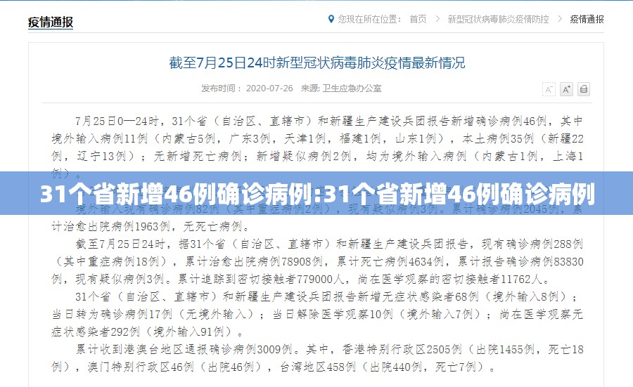 31个省新增46例确诊病例:31个省新增46例确诊病例