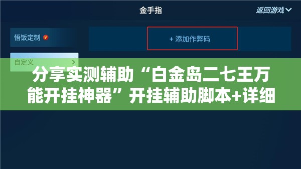 分享实测辅助“白金岛二七王万能开挂神器”开挂辅助脚本+详细开挂安装教程