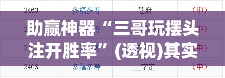 助赢神器“三哥玩摆头注开胜率”(透视)其实确实有挂