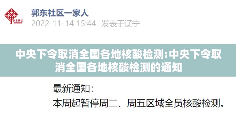 中央下令取消全国各地核酸检测:中央下令取消全国各地核酸检测的通知
