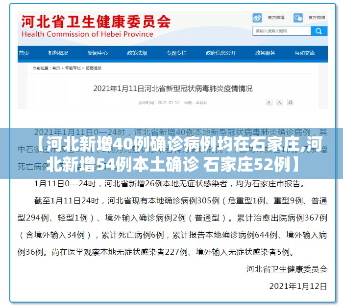 【河北新增40例确诊病例均在石家庄,河北新增54例本土确诊 石家庄52例】 【河北新增40例确诊病例均在石家庄,河北新增54例本土确诊 石家庄52例】
