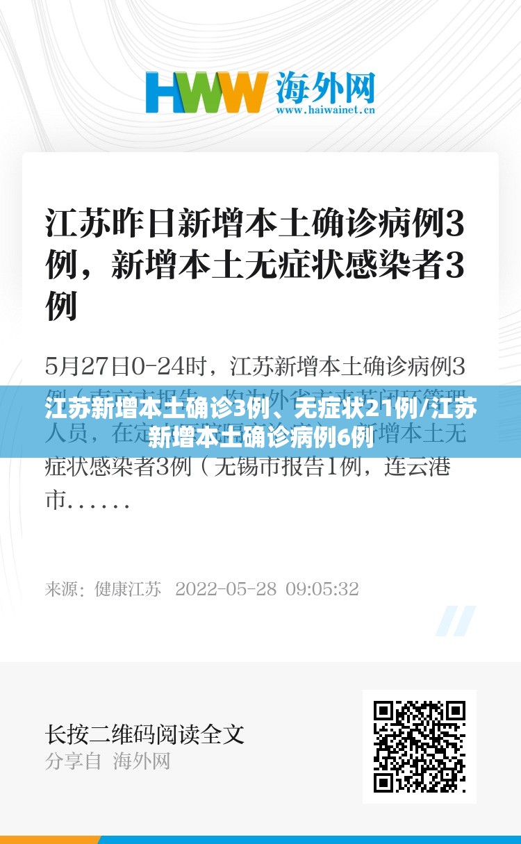 江苏新增本土确诊3例、无症状21例/江苏新增本土确诊病例6例