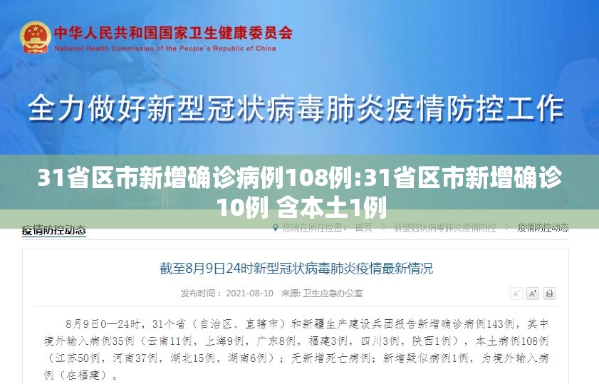 31省区市新增确诊病例108例:31省区市新增确诊10例 含本土1例 31省区市新增确诊病例108例:31省区市新增确诊10例 含本土1例