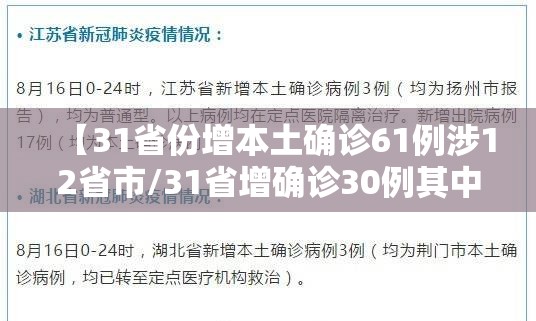 【31省份增本土确诊61例涉12省市/31省增确诊30例其中本土12例】