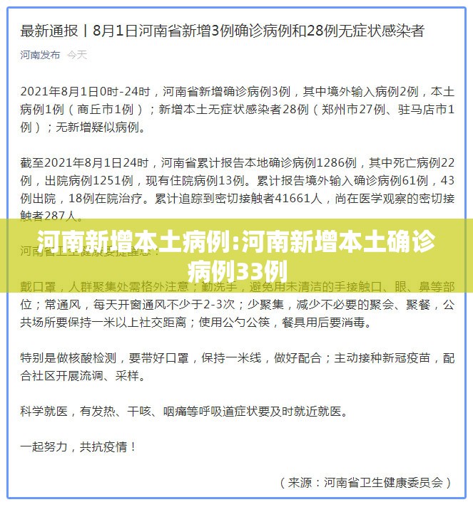 河南新增本土病例:河南新增本土确诊病例33例 河南新增本土病例:河南新增本土确诊病例33例