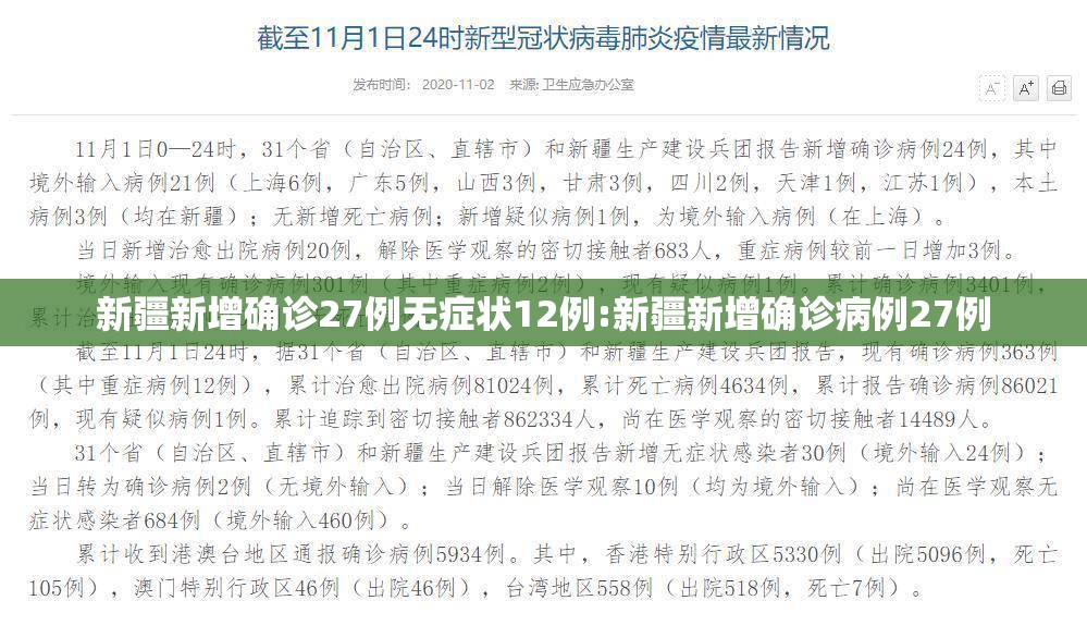 新疆新增确诊27例无症状12例:新疆新增确诊病例27例