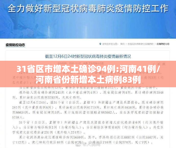 31省区市增本土确诊94例:河南41例/河南省份新增本土病例83例 31省区市增本土确诊94例:河南41例/河南省份新增本土病例83例